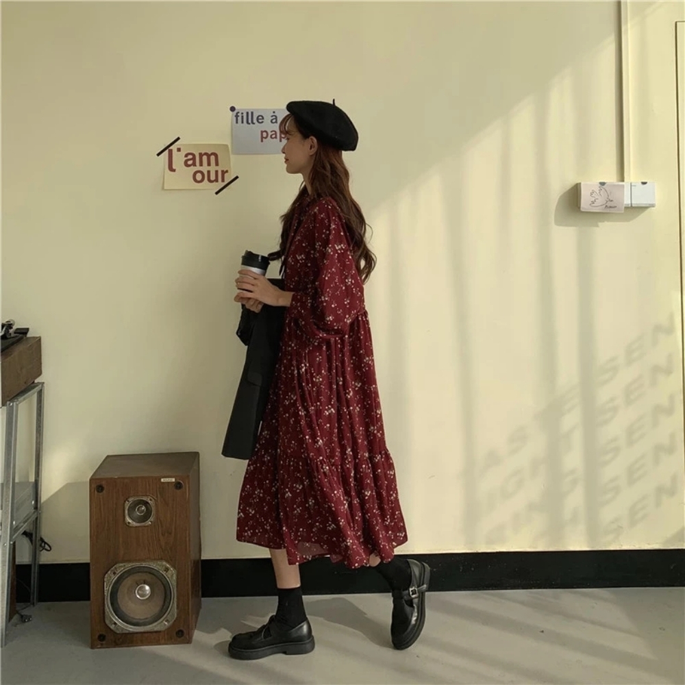 Vintage Style Long Sleeve Floral Print Autumn Dress - Picture 8 of 15